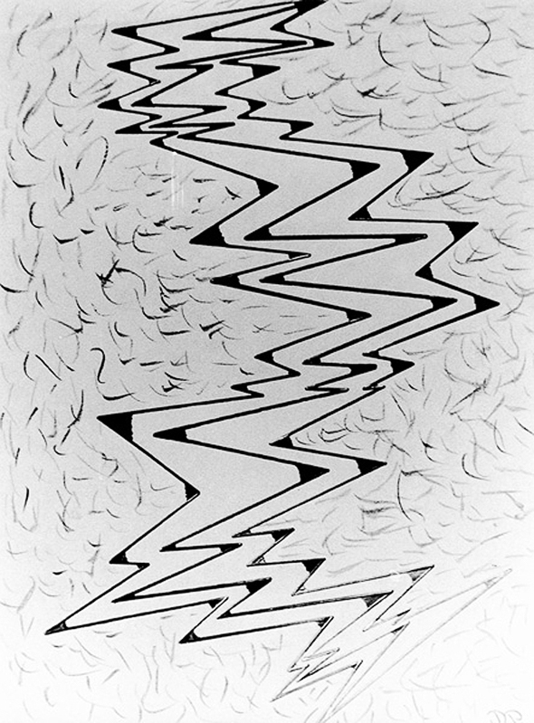 1984-Ohne-Titel-Linien-2-Schwarze-Spitzen-Bleistiftzeichnung-40x30cm