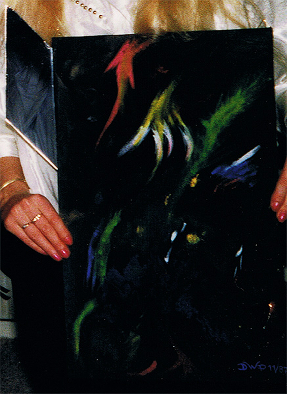 1987-11-Fliehend-Dispersion-Sand-Leuchtfarben-Spiegel-auf-Holz-25x50cm