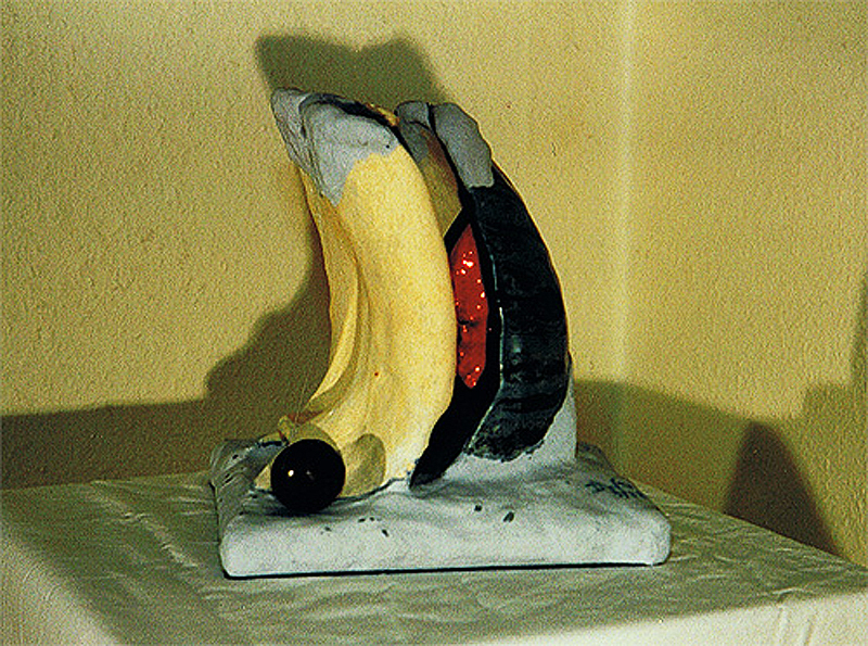 1988-09-Annaeherung-2-Tonplastik-mit-Gips-auf-Holz-20x20x23cm