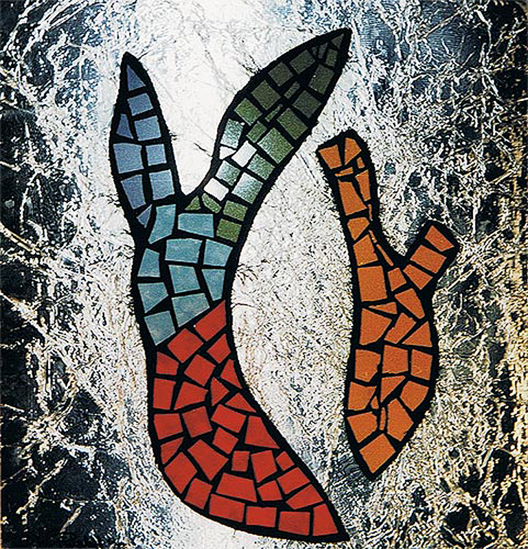 1988-12-Ohne-Titel-Hasenohren-Mosaik-Silberfolie-Keramik-auf-Holz-49,5x47,5cm