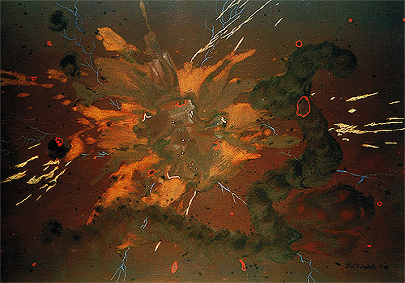 1989-03-Aufbruch-der-Molekuele-Dispersion-Acryl-fluoreszierende-Leuchtfarbe-auf-Plakatkarton-68x48cm