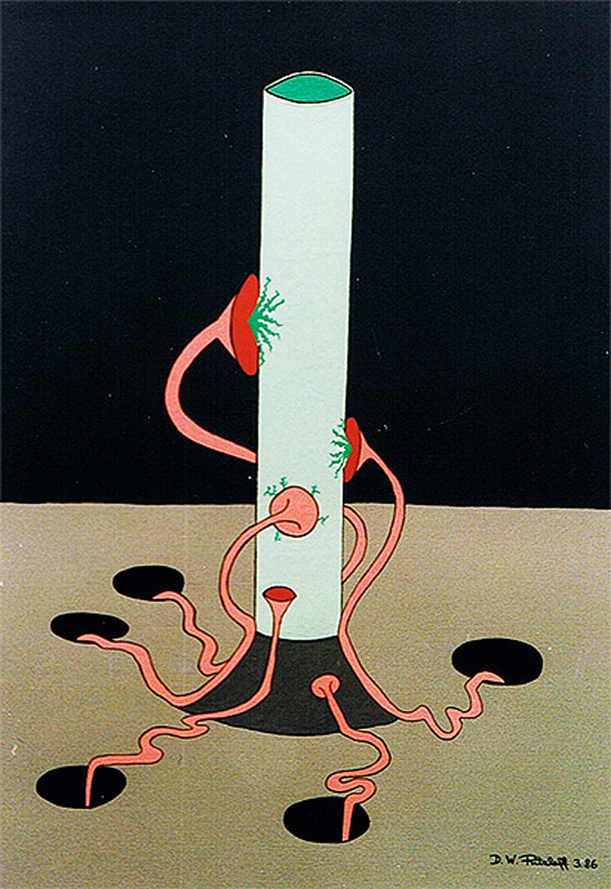 1986-03-Wesen-der-Unterwelt-an-einer-Quelle-des-Lebens-saugend-Disperion-auf-Plakatkarton-68x48cm