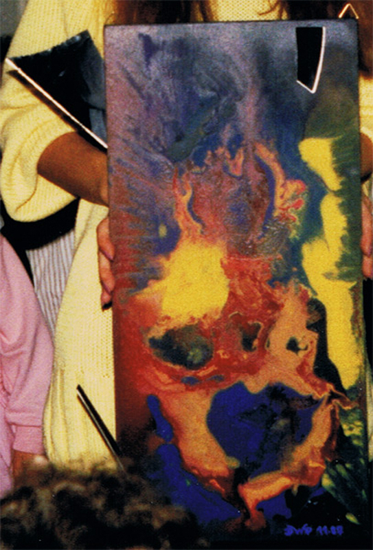 1987-11-Frau-mit-Spiegel-Dispersion-und-Spiegel-auf-Holz-25x50cm