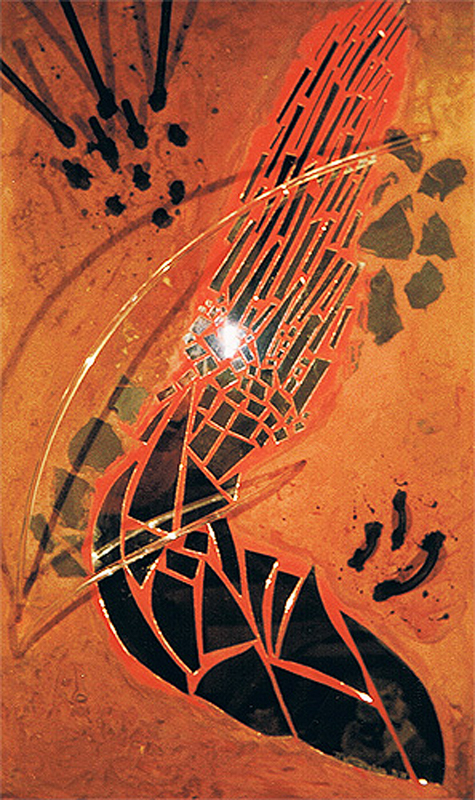 1988-09-Niemandsland-Spiegel-Sand-Dispersion-Schiefer-Holz-Acrylglas-Gips-Kiesel-auf-Holz-60x100cm