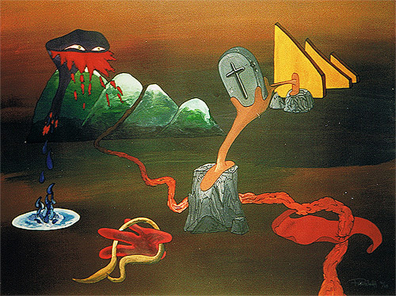 1989-04-Annaeherung-der-unertraeglichen-Last-des-letzten-Steines-Dispersion-auf-Plakatkarton-66x50cm