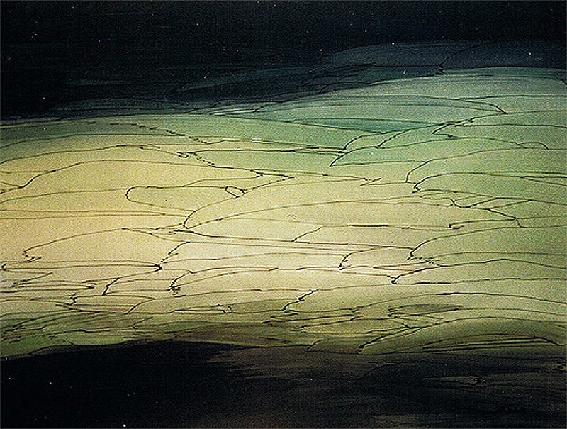 1989-04-Das-gruene-Leuchten-Dispersion-Acryl-und-phosphoreszierende-Farbpigmente-auf-Plakatkarton-66x50cm