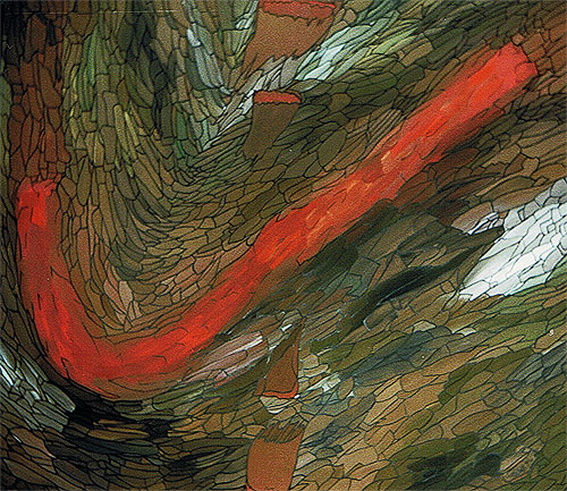 1993-12-Blutiger-Fels-2-Rot-Dispersion-und-Acryl-auf-Leinen-ueber-Schaumstoff-und-Holz-100x86cm