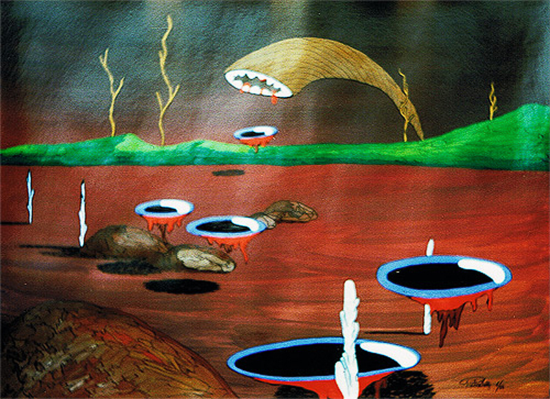 1993-12-Der-letzte-Flug-des-Perry-Rhodan-Acryl-und-Dispersion-auf-Malkarton-66x55cm