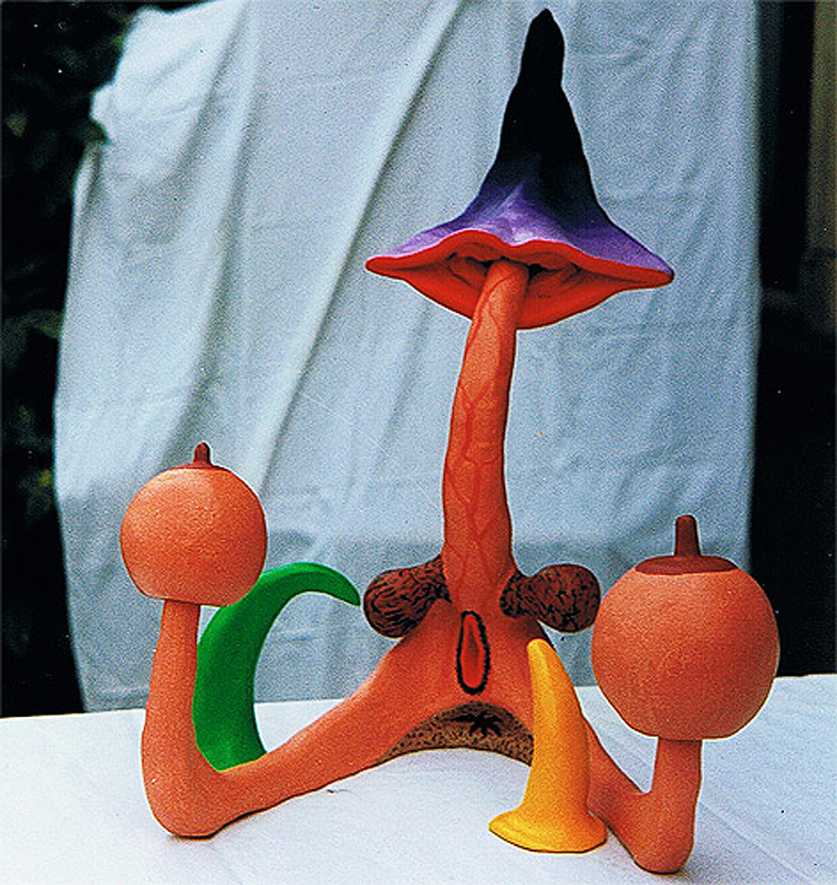 1994-01-Gelueste-6teiliges-Tonobjekt-mit-Dispersionsfarbe-37x47cm